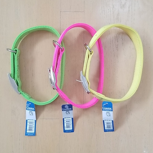 3 Coastal 18 Inch Dog Collars Pink Green Yellow - Picture 7 of 7